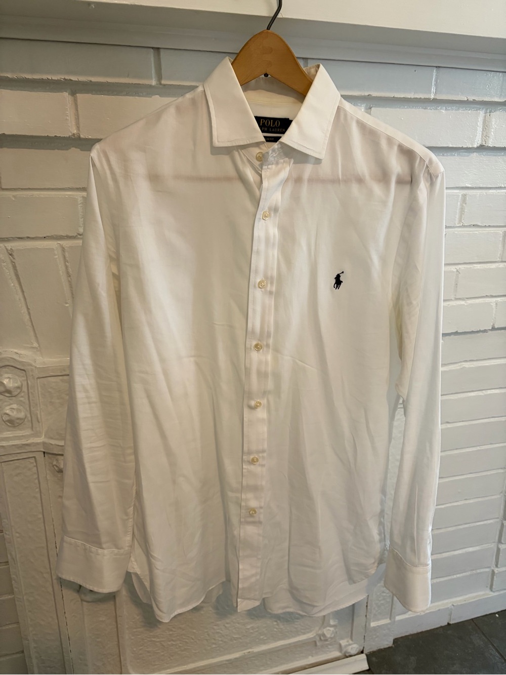 Ralph Lauren White Button-Down Dress Shirt with Navy Pony